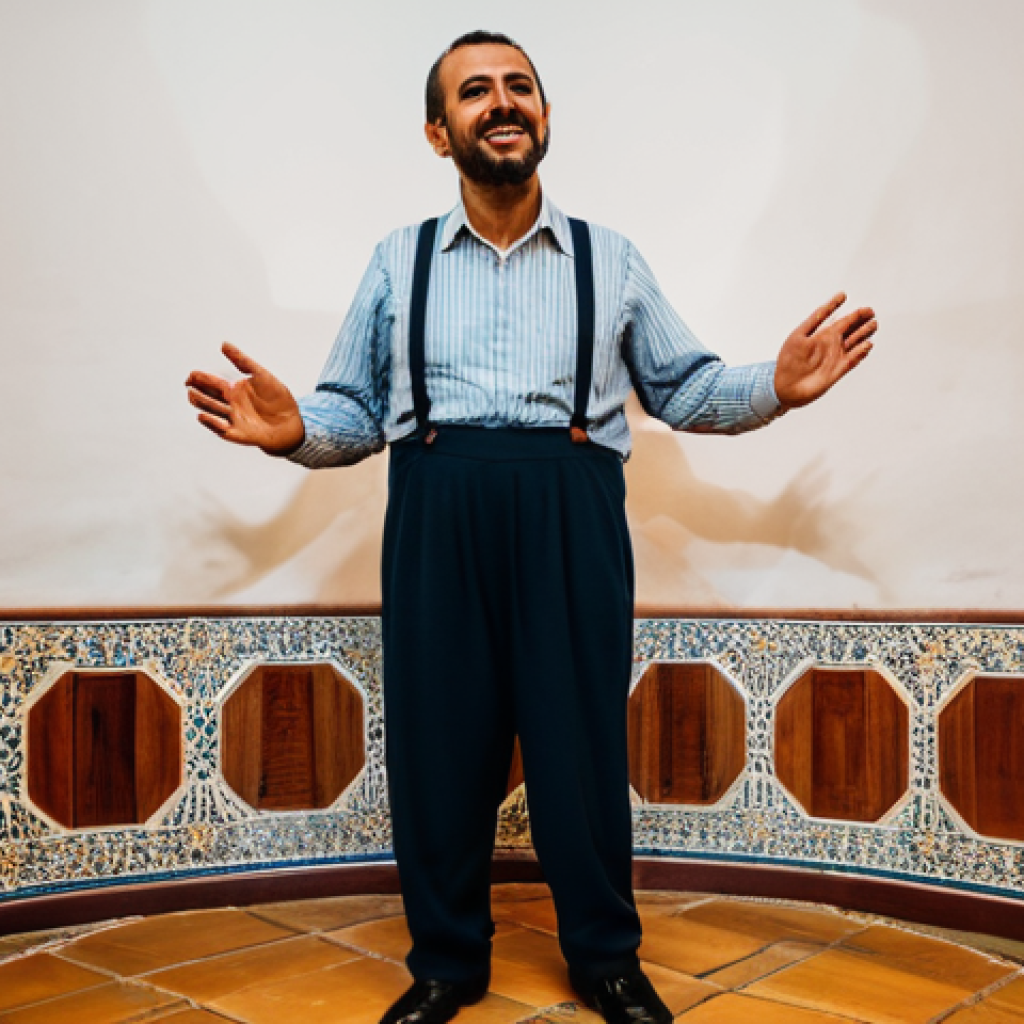 A professional musician, fully clothed in modest, traditional Portuguese attire, stands on a small, softly lit stage in a classic, cozy Fado house in Lisbon. The musician's expression conveys deep emotion and connection to the music's soul as they perform, surrounded by an intimate and authentic cultural atmosphere. Perfect anatomy, natural pose, well-formed hands, correct proportions, professional photography, high quality, safe for work, appropriate content, family-friendly.