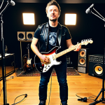 The Session Musician**

"A professional session guitarist in a fully clothed, stylish outfit (dark jeans, a band t-shirt, and a leather jacket), recording in a modern, well-lit recording studio with high-end equipment.  Appropriate attire, safe for work, perfect anatomy, correct proportions, well-formed hands, proper finger count, professional photography, high quality, modest and family-friendly."

**