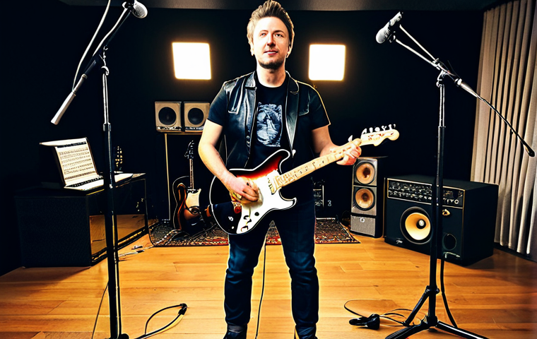 The Session Musician**
"A professional session guitarist in a fully clothed, stylish outfit (dark jeans, a band t-shirt, and a leather jacket), recording in a modern, well-lit recording studio with high-end equipment. Appropriate attire, safe for work, perfect anatomy, correct proportions, well-formed hands, proper finger count, professional photography, high quality, modest and family-friendly."
**